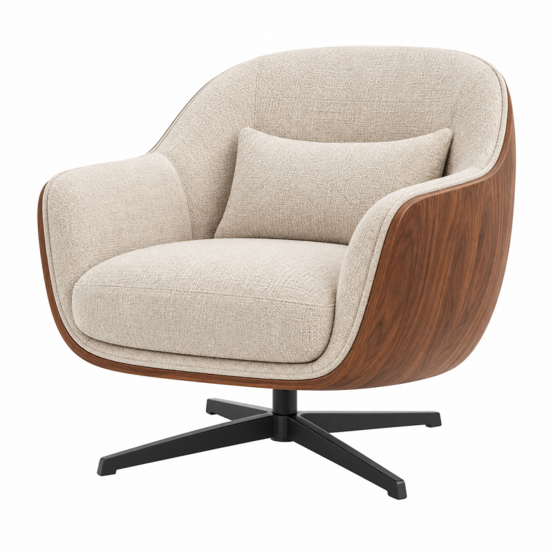 Fotel obrotowy 85 x 82 x 86 cm beżowy z drewnianą obudową do salonu