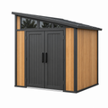 Domek ogrodowy 213 x 127 x 185 cm stalowy czarno-brązowy z drzwiami dwuskrzydłowymi