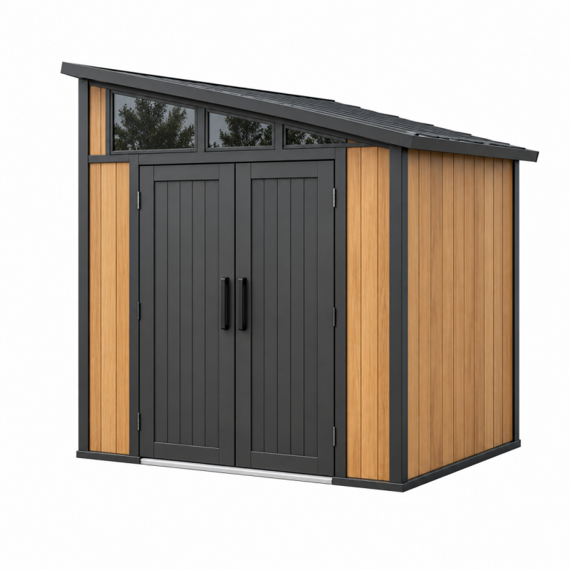 Domek ogrodowy 213 x 127 x 185 cm stalowy czarno-brązowy z drzwiami dwuskrzydłowymi