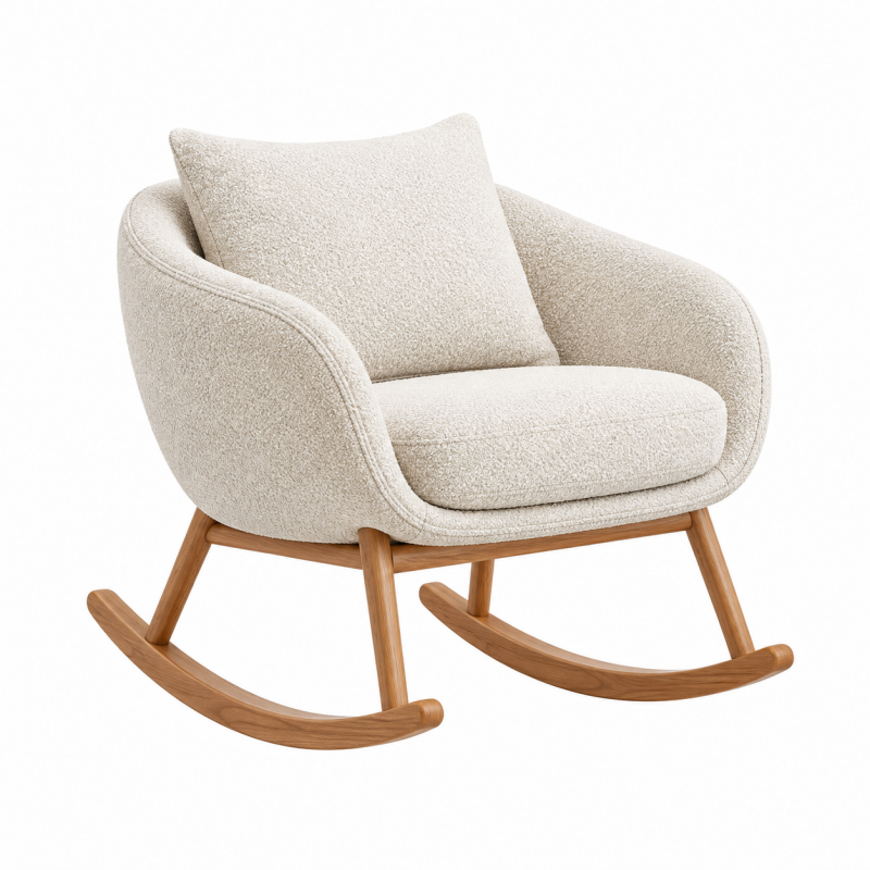 Fotel bujany 78 x 92 x 88 cm kremowy z drewnianą podstawą - wypoczynkowy