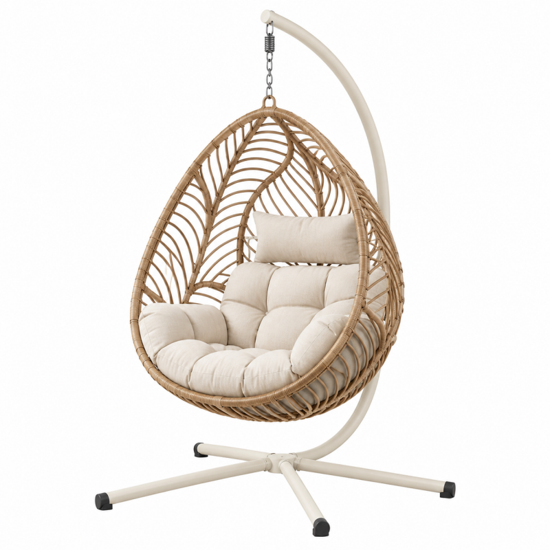 Fotel wiszący 105 x 105 x 195 cm z plecionki rattanowej beżowy - kokonowy