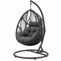 Fotel wiszący ogrodowy 105 x 105 x 195 cm czarny stalowy z plecionką do relaksu